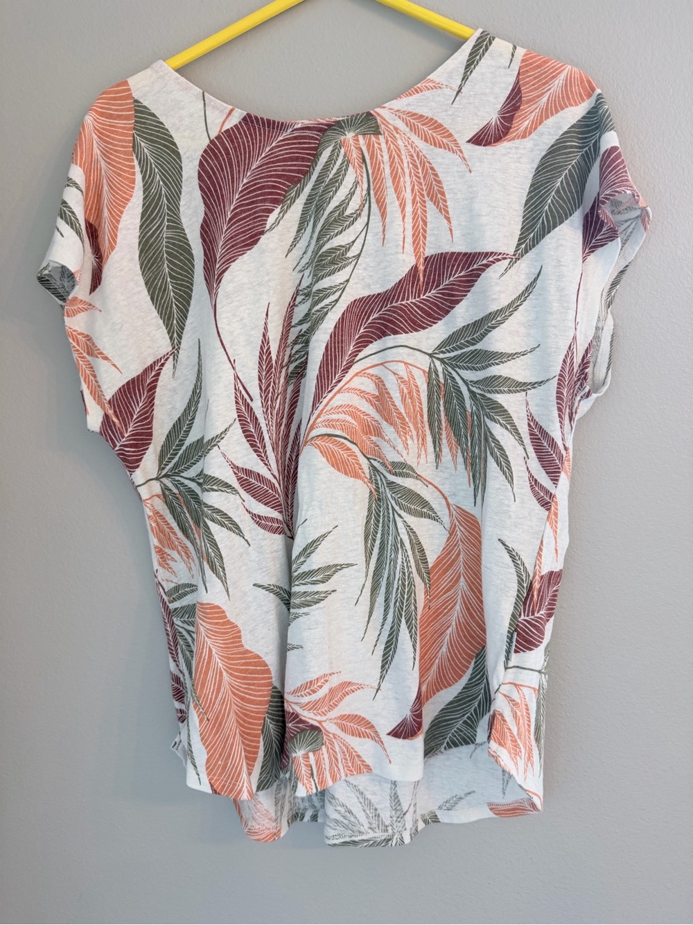 Orvis White Tee with Coral, Olive Green, and Burgundy Leaf Motif